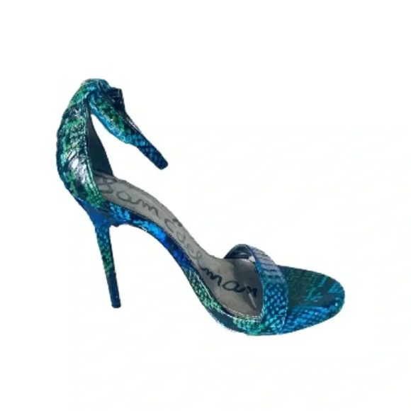 SAM EDELMAN | Eleanor Leather Snake Print Open Toe High Heels Stiletto Size 7.5M - Picture 4 of 7